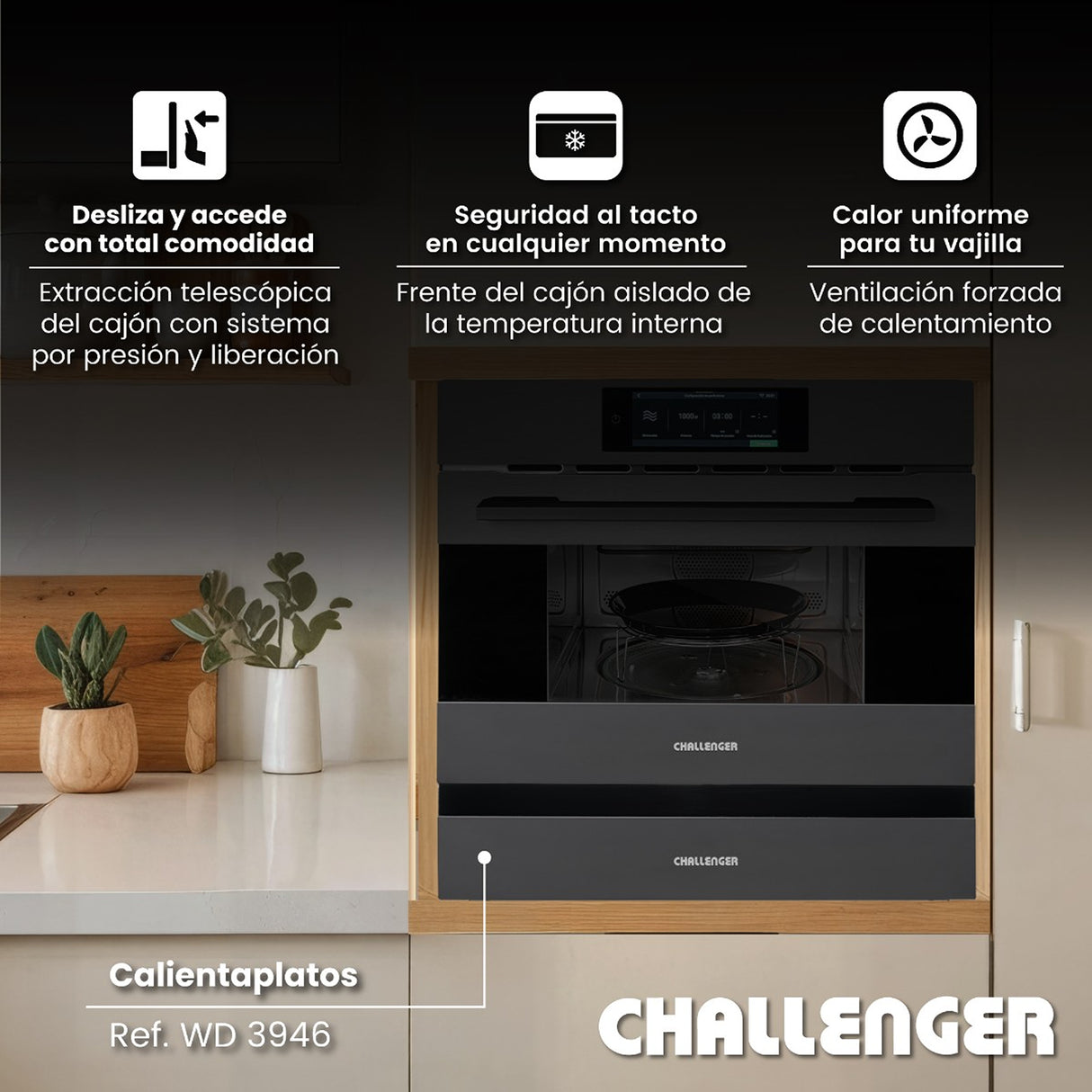 Calentador de Platos Challenger Gris Mate 59.5x12.8cm 220 Voltios