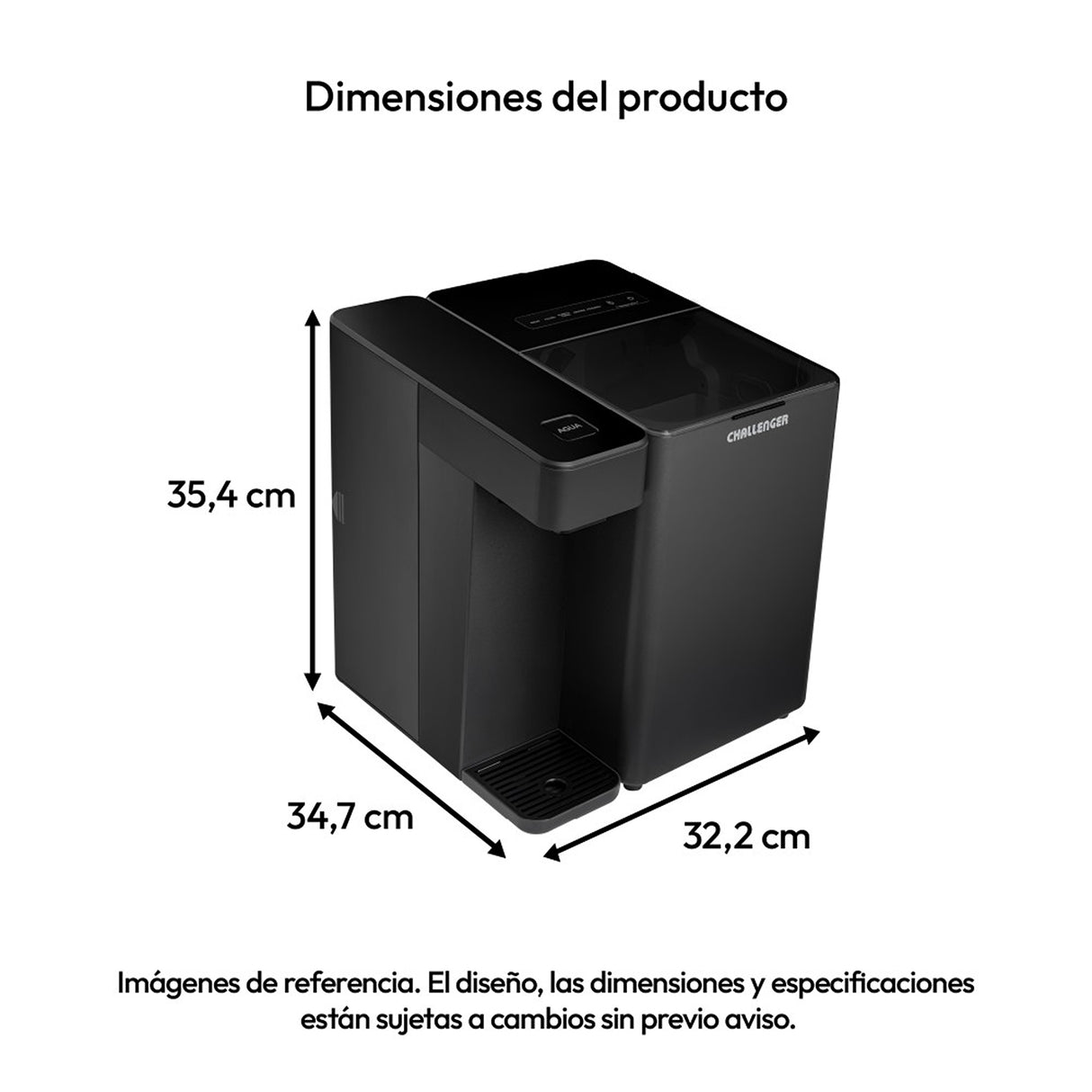 Fabricador de Hielo Challenger Negro 32.2x35.4cm 110 Voltios con Dos Funciones Preconfiguradas