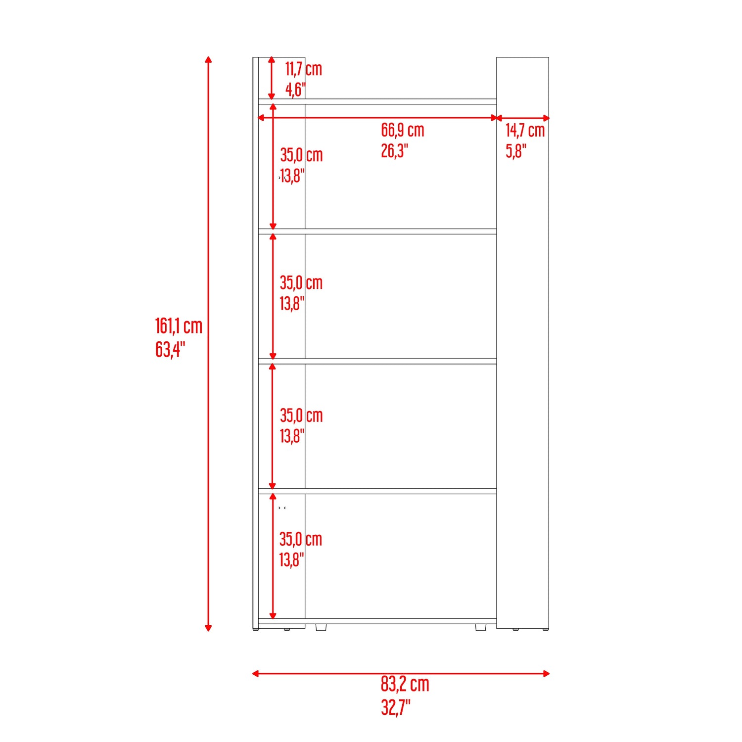 Biblioteca Sara Cartagena y Blanco 83.2x161.1cm Rectangular con Cuatro Compartimientos