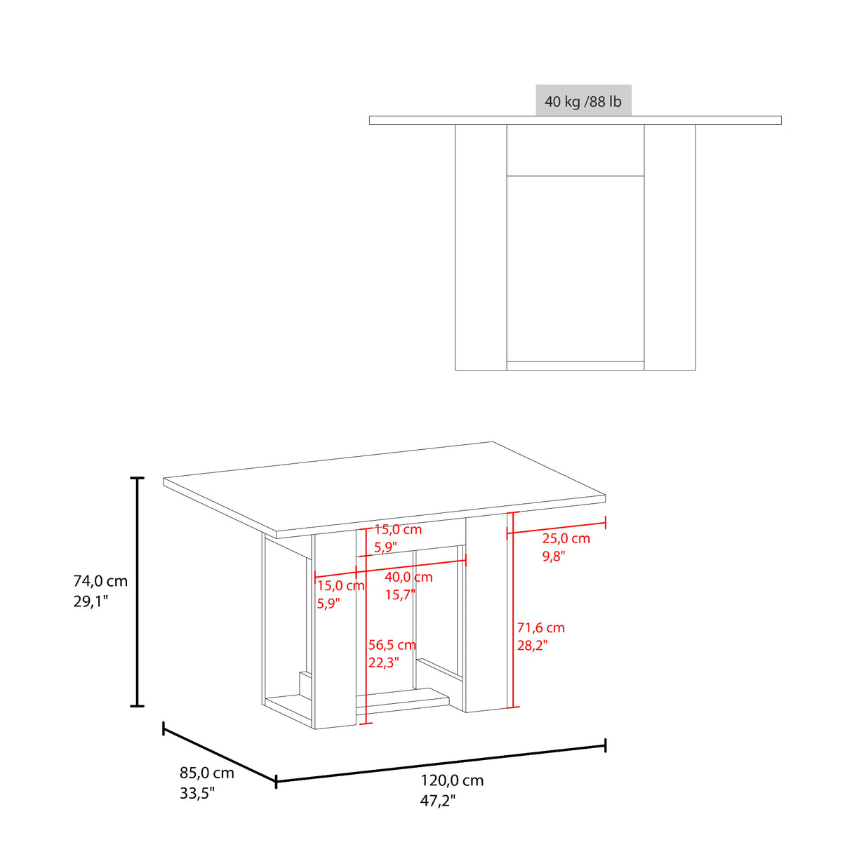 Mesa de comedor Volterra Cartagena 120x74cm Rectangular de Cuatro Puestos sin Sillas