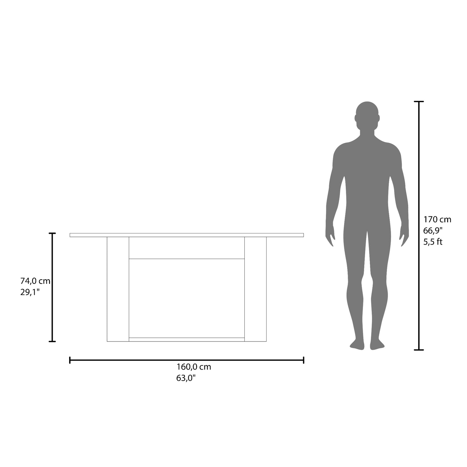 Mesa de comedor Volterra Cartagena 160x74cm Rectangular de Cuatro Puestos sin Sillas