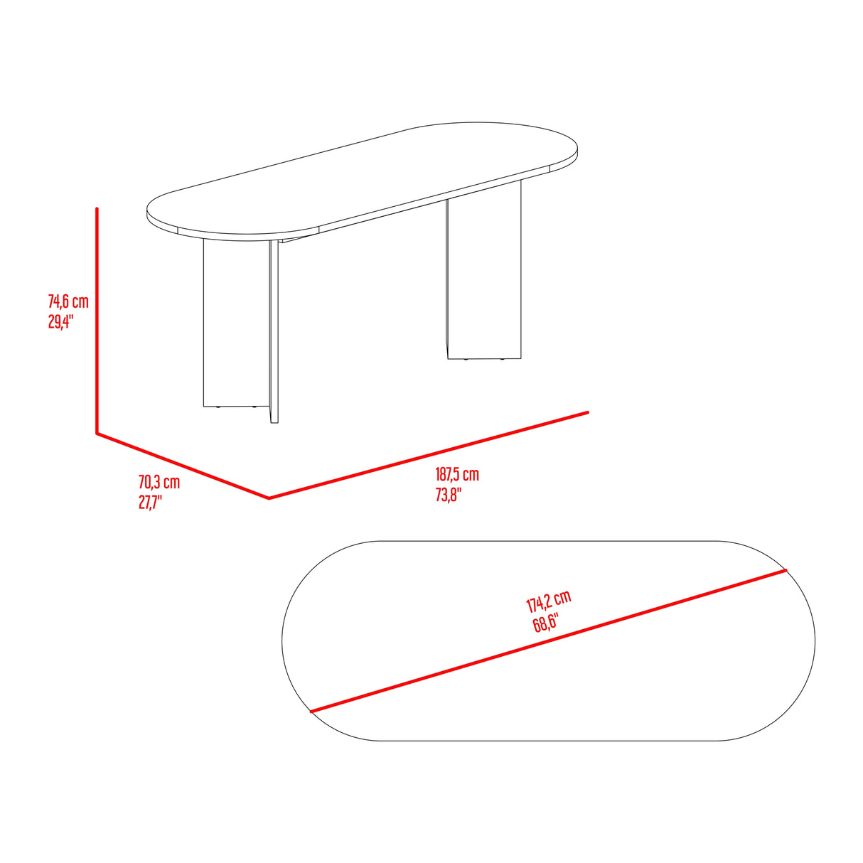 Mesa de comedor Ted Fresno Europeo 187.5x74.6cm Ovalado de Seis Puestos sin Sillas