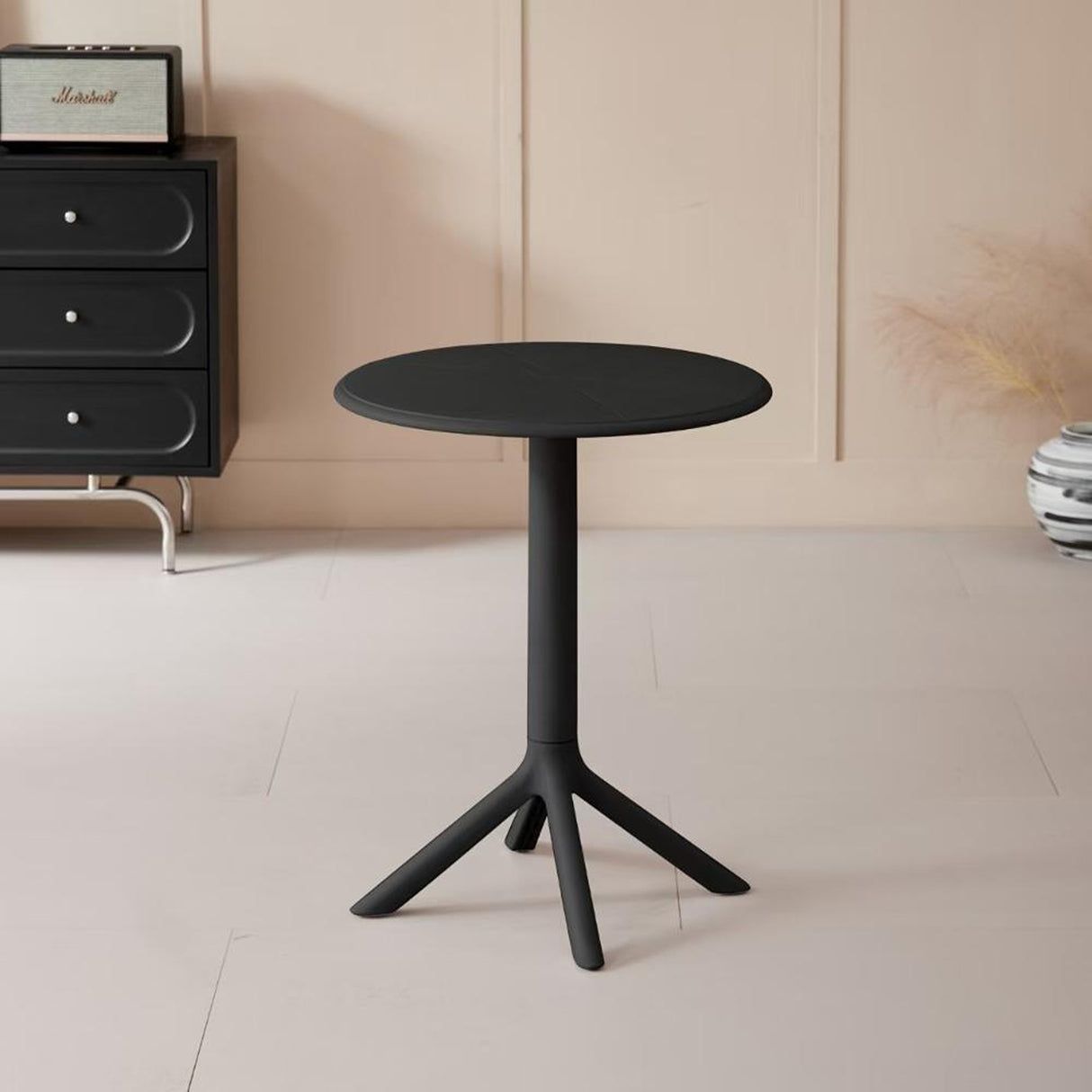 Mesa Exterior Negro 60x75cm Circular de Dos Puestos sin Sillas y Apto para Intemperie