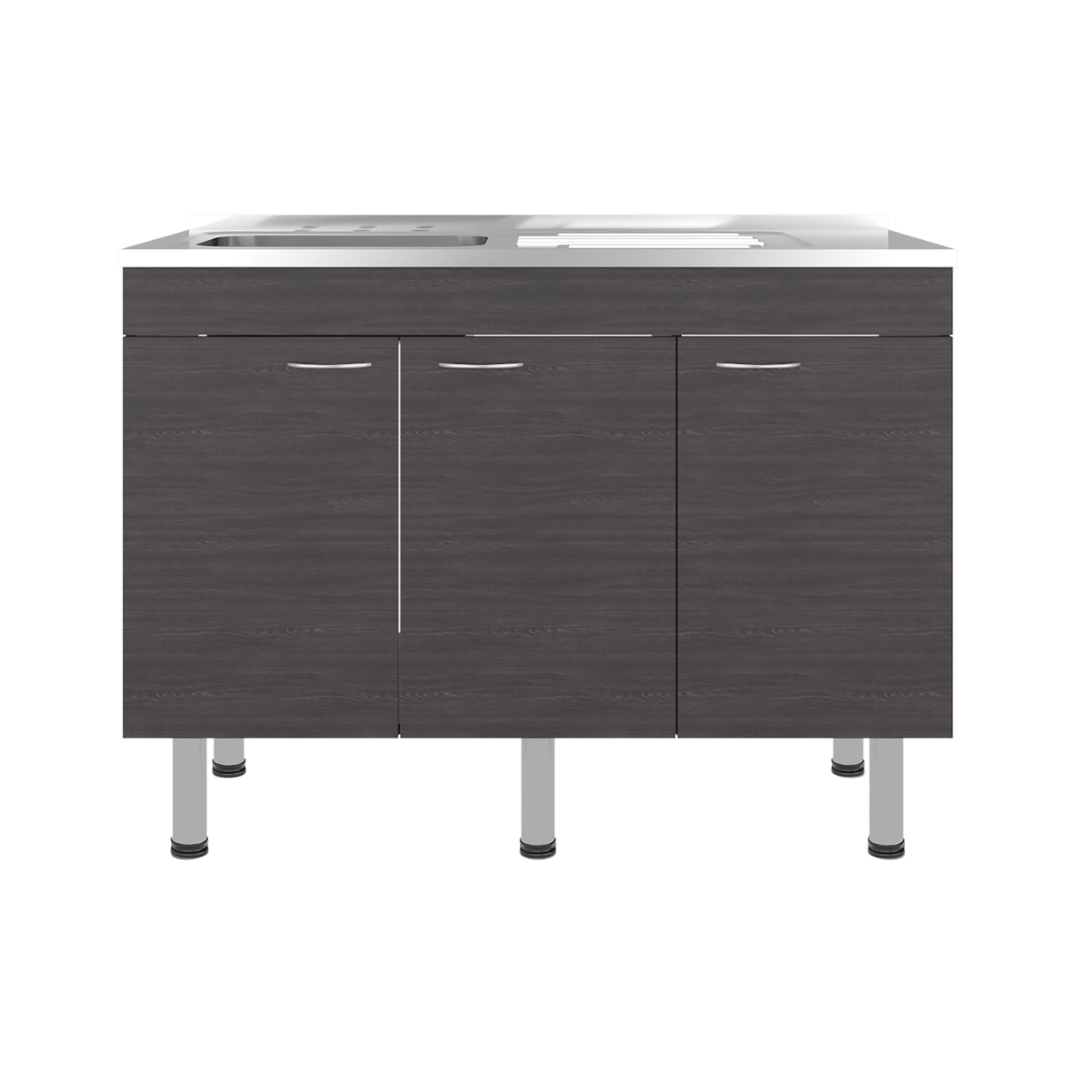 Mueble Inferior de Cocina Oceana Wengue 120x90cm con Mesón de Acero Inoxidable Lado Izquierdo con Un Entrepaño y sin Estufa