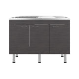 Mueble Inferior de Cocina Oceana Wengue 120x90cm con Mesón de Acero Inoxidable Lado Izquierdo con Un Entrepaño y sin Estufa