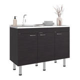 Mueble Inferior de Cocina Oceana Wengue 120x90cm con Mesón de Acero Inoxidable Lado Izquierdo con Un Entrepaño y sin Estufa