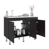 Mueble Inferior de Cocina Oceana Wengue 120x90cm con Mesón de Acero Inoxidable Lado Izquierdo con Un Entrepaño y sin Estufa