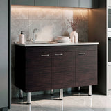 Mueble Inferior de Cocina Oceana Wengue 120x90cm con Mesón de Acero Inoxidable Lado Izquierdo con Un Entrepaño y sin Estufa