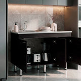 Mueble Inferior de Cocina Oceana Wengue 120x90cm con Mesón de Acero Inoxidable Lado Izquierdo con Un Entrepaño y sin Estufa