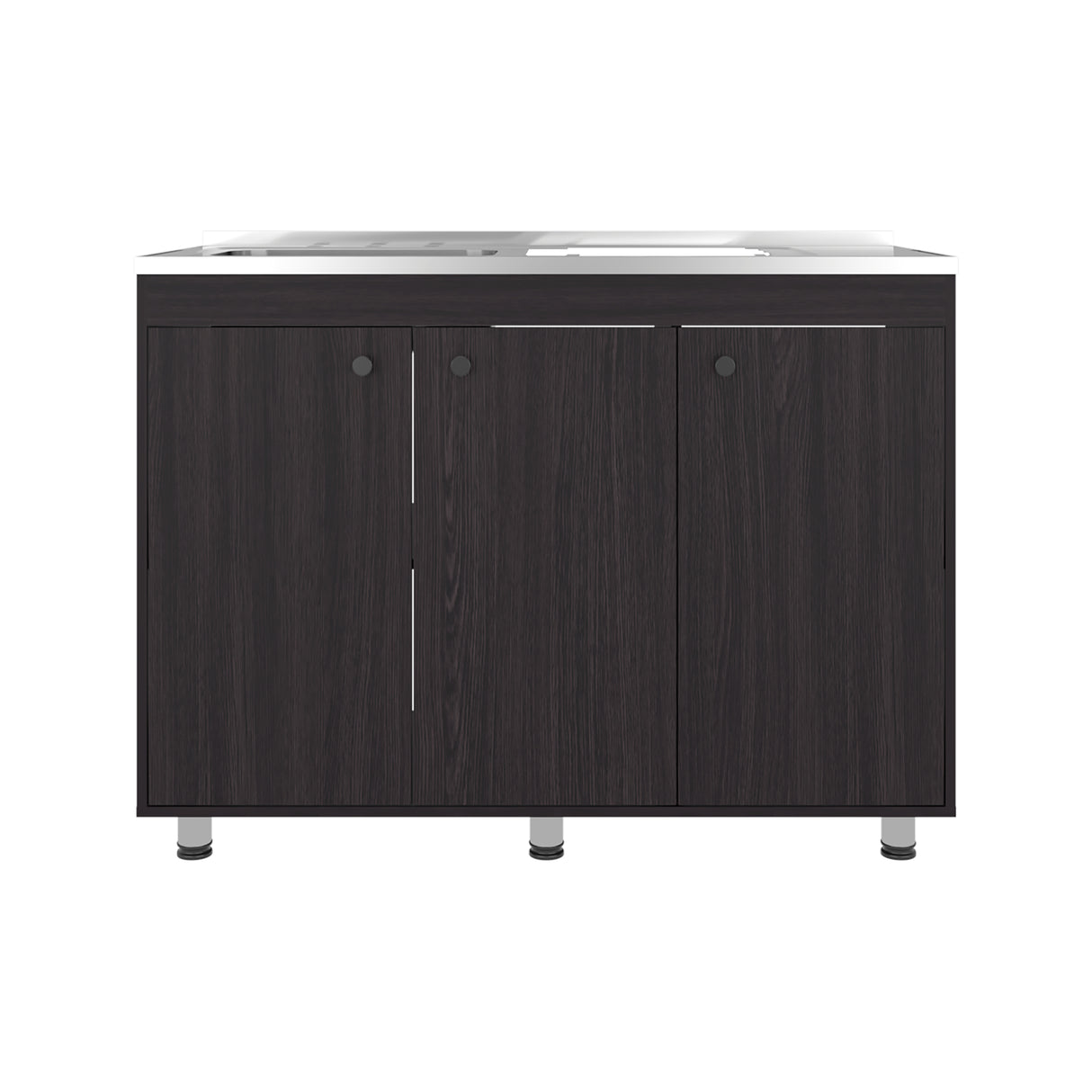 Mueble Inferior de Cocina Napoles Wengue 120x90cm con Mesón de Acero Inoxidable Lado Izquierdo con Dos Entrepaños y sin Estufa