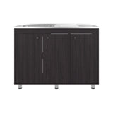 Mueble Inferior de Cocina Napoles Wengue 120x90cm con Mesón de Acero Inoxidable Lado Izquierdo con Dos Entrepaños y sin Estufa