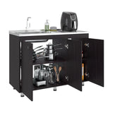 Mueble Inferior de Cocina Napoles Wengue 120x90cm con Mesón de Acero Inoxidable Lado Izquierdo con Dos Entrepaños y sin Estufa