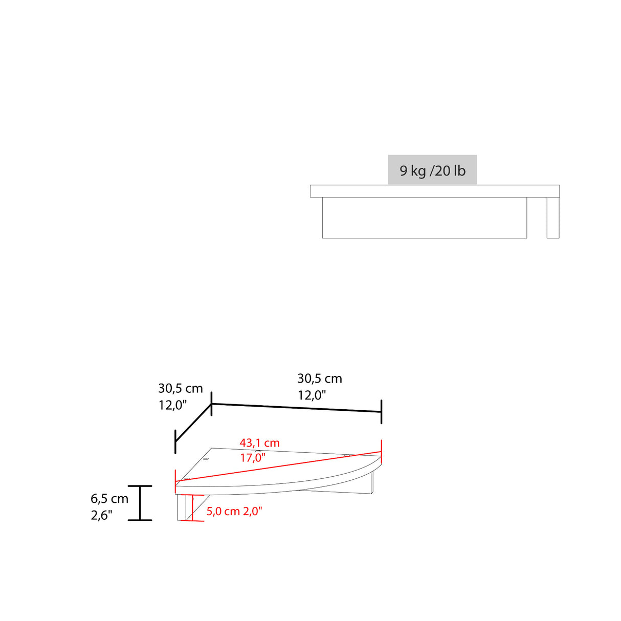 Repisa Shelf Blanco 30.5x30.5cm Triangular de Un Entrepaño