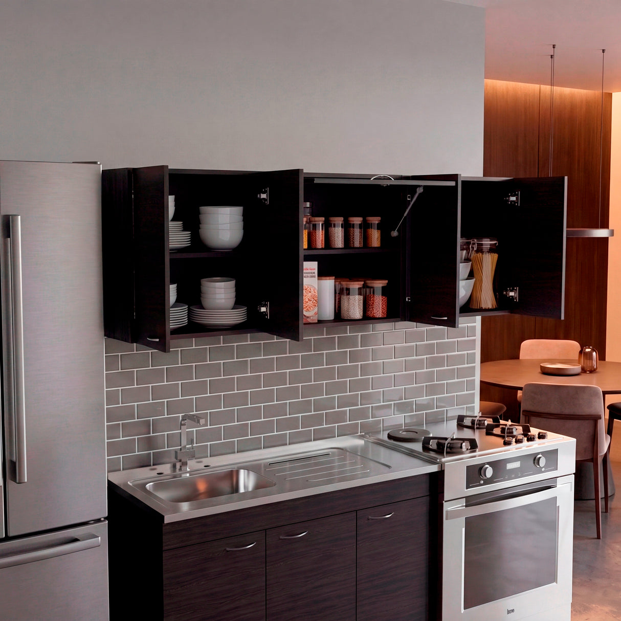 Mueble Superior de Cocina Ocena Wengue 180x60cm con Cinco Puertas