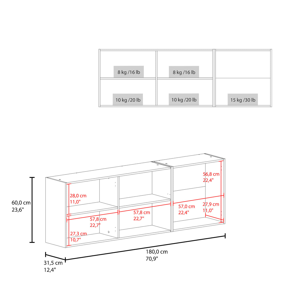 Mueble Superior de Cocina Ocena Wengue 180x60cm con Cinco Puertas