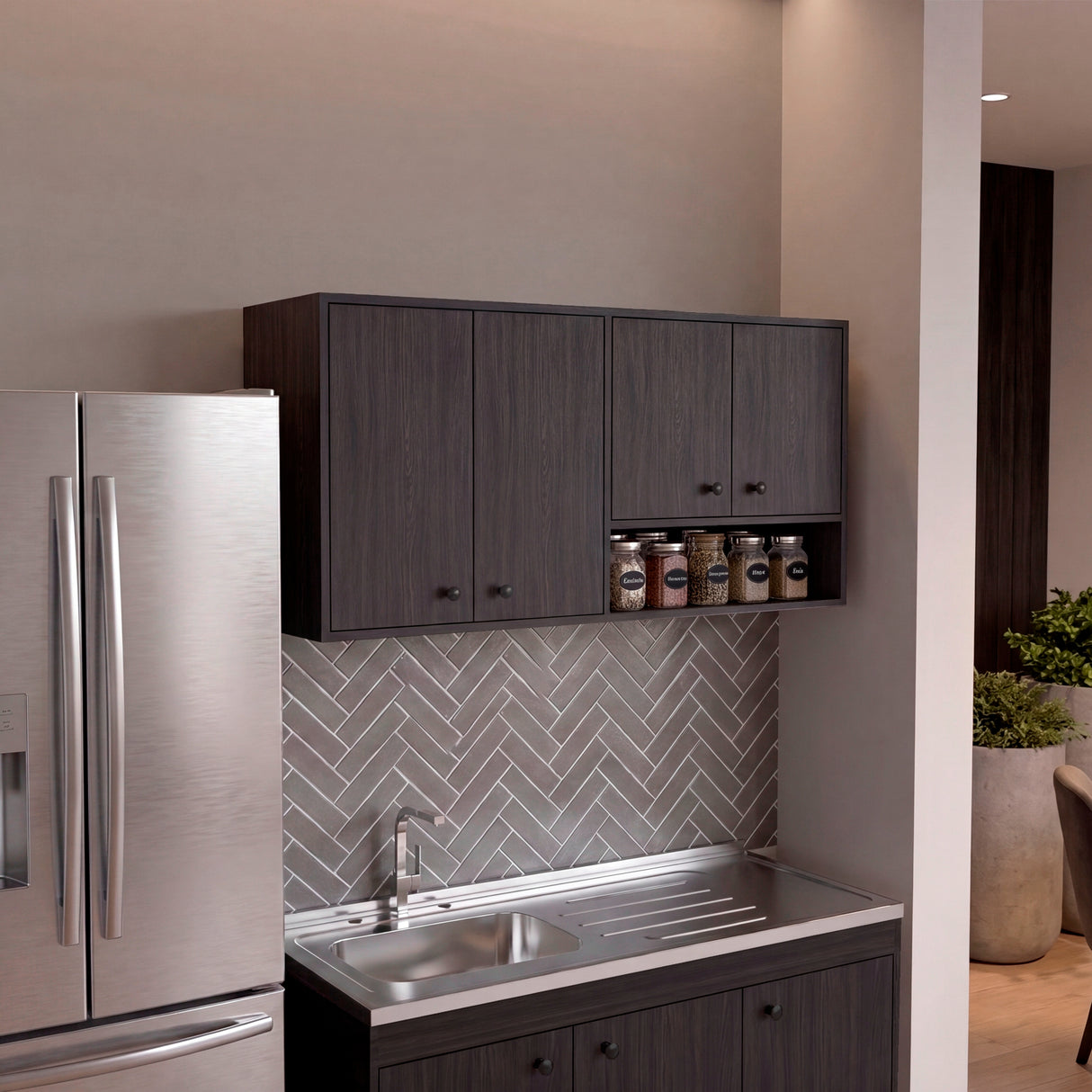Mueble Superior de Cocina Napoles Wengue 120x60cm con Cuatro Puertas y con Locero