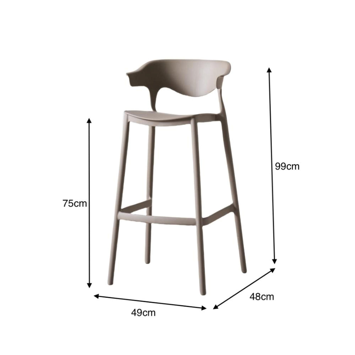 Silla Bar para Exteriores Elena Taupe 49x99cm sin Apoya Brazos y con Espaldar