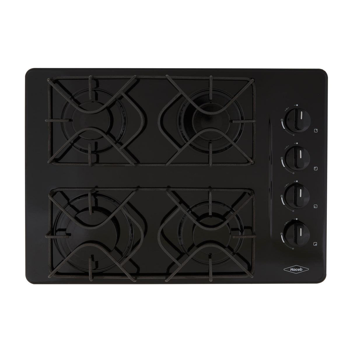 Estufa de Empotrar Haceb Esmaltada Negro 43x60cm 110 Voltios para Gas Natural con Cuatro Quemadores