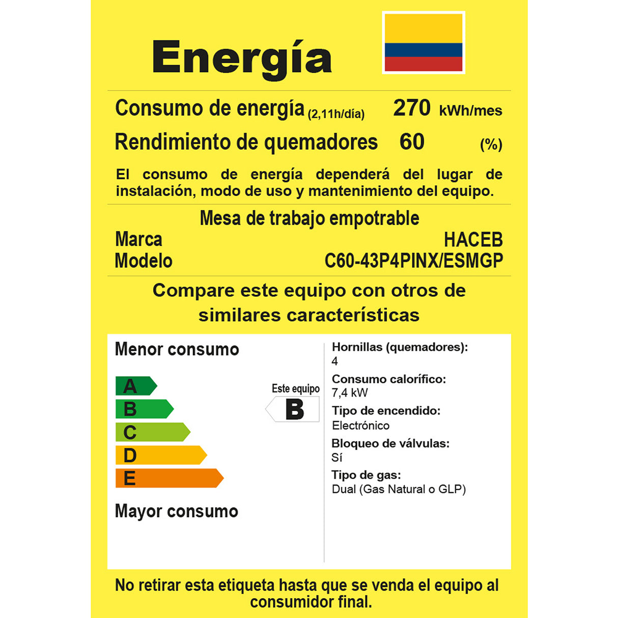 Estufa de Empotrar Haceb Esmaltada Negro 43x60cm 110 Voltios para Gas Natural con Cuatro Quemadores