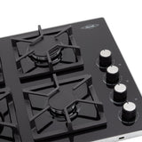 Estufa de Empotrar Haceb Tandoori Cristal Negro 60x51cm 110 Voltios para Gas Natural con Cuatro Quemadores
