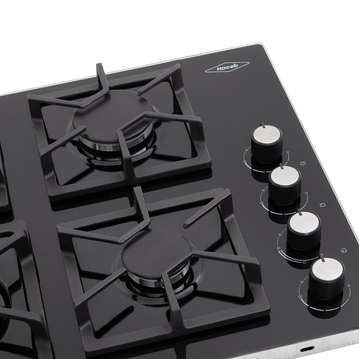 Estufa de Empotrar Haceb Tandoori Cristal Negro 60x51cm 110 Voltios para Gas Natural con Cuatro Quemadores