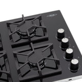 Estufa de Empotrar Haceb Tandoori Cristal Negro 60x51cm 110 Voltios para Gas Natural con Cuatro Quemadores