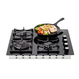 Estufa de Empotrar Haceb Tandoori Cristal Negro 60x51cm 110 Voltios para Gas Natural con Cuatro Quemadores