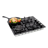 Estufa de Empotrar Haceb Tandoori Cristal Negro 60x51cm 110 Voltios para Gas Natural con Cuatro Quemadores