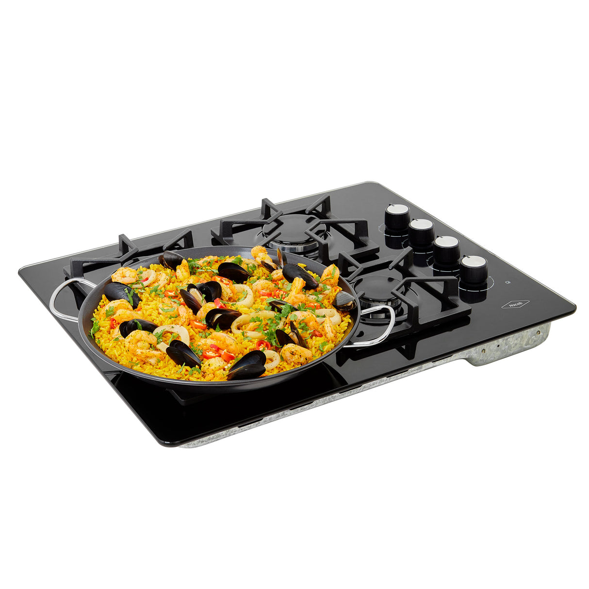 Estufa de Empotrar Haceb Tandoori Cristal Negro 66x54cm 110 Voltios para Gas Natural con Cuatro Quemadores