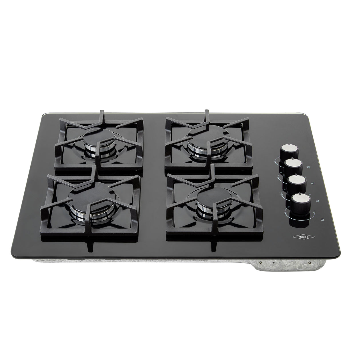 Estufa de Empotrar Haceb Tandoori Cristal Negro 66x54cm 110 Voltios para Gas Natural con Cuatro Quemadores