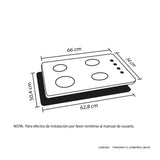 Estufa de Empotrar Haceb Tandoori Cristal Negro 66x54cm 110 Voltios para Gas Natural con Cuatro Quemadores