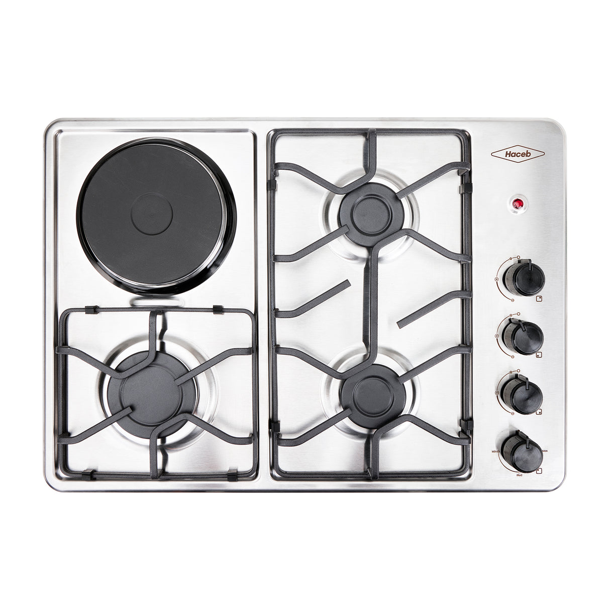 Estufa de Empotrar Haceb Mixta Inox 60x43cm 110 Voltios para Mixto con Cuatro Quemadores