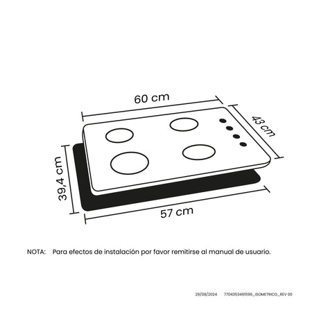 Estufa de Empotrar Haceb Alambrón Inox 60x43cm 110 Voltios para Gas Natural con Cuatro Quemadores