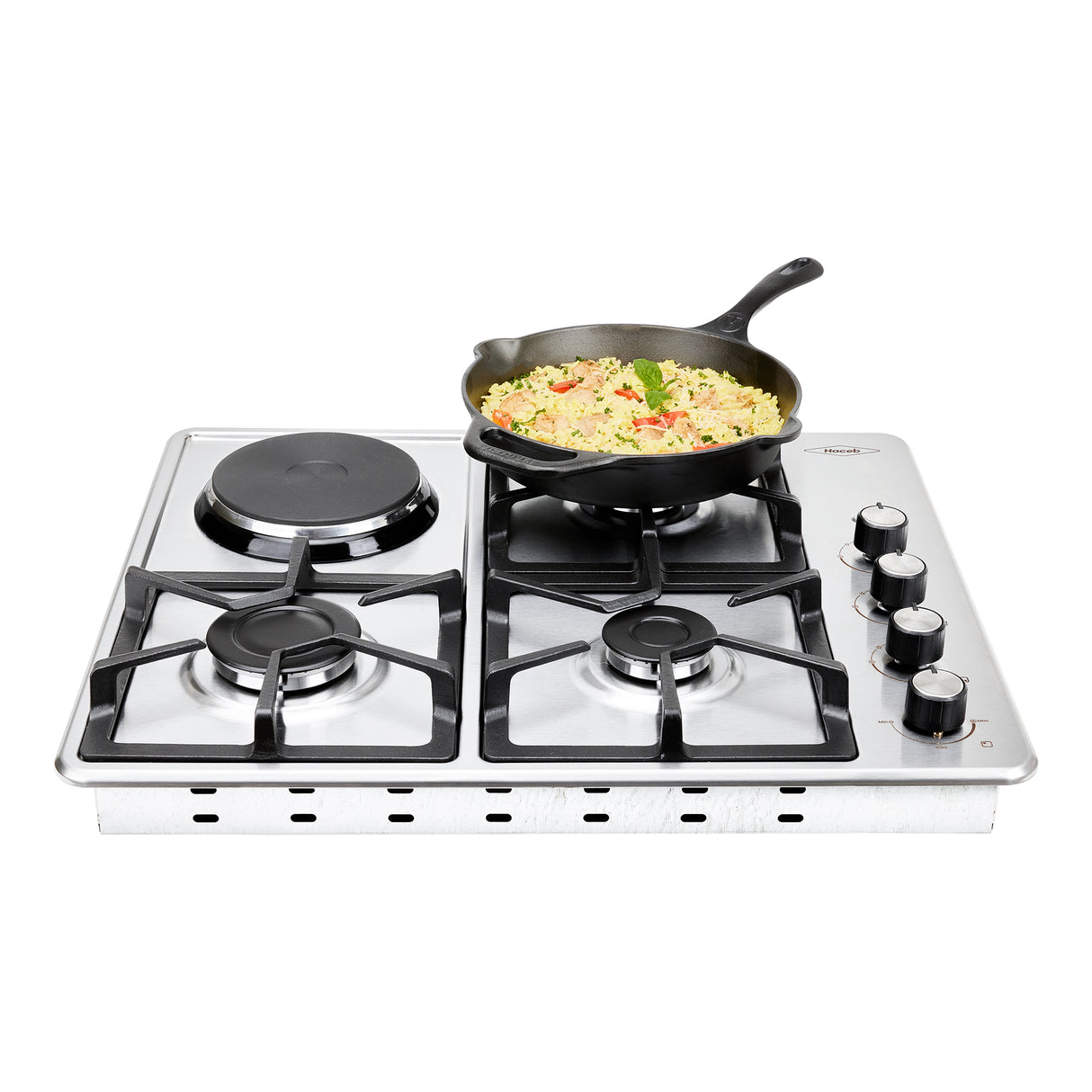 Estufa de Empotrar Haceb Tandoori Mixta Inox 60x51cm 110 Voltios para Mixto con Cuatro Quemadores