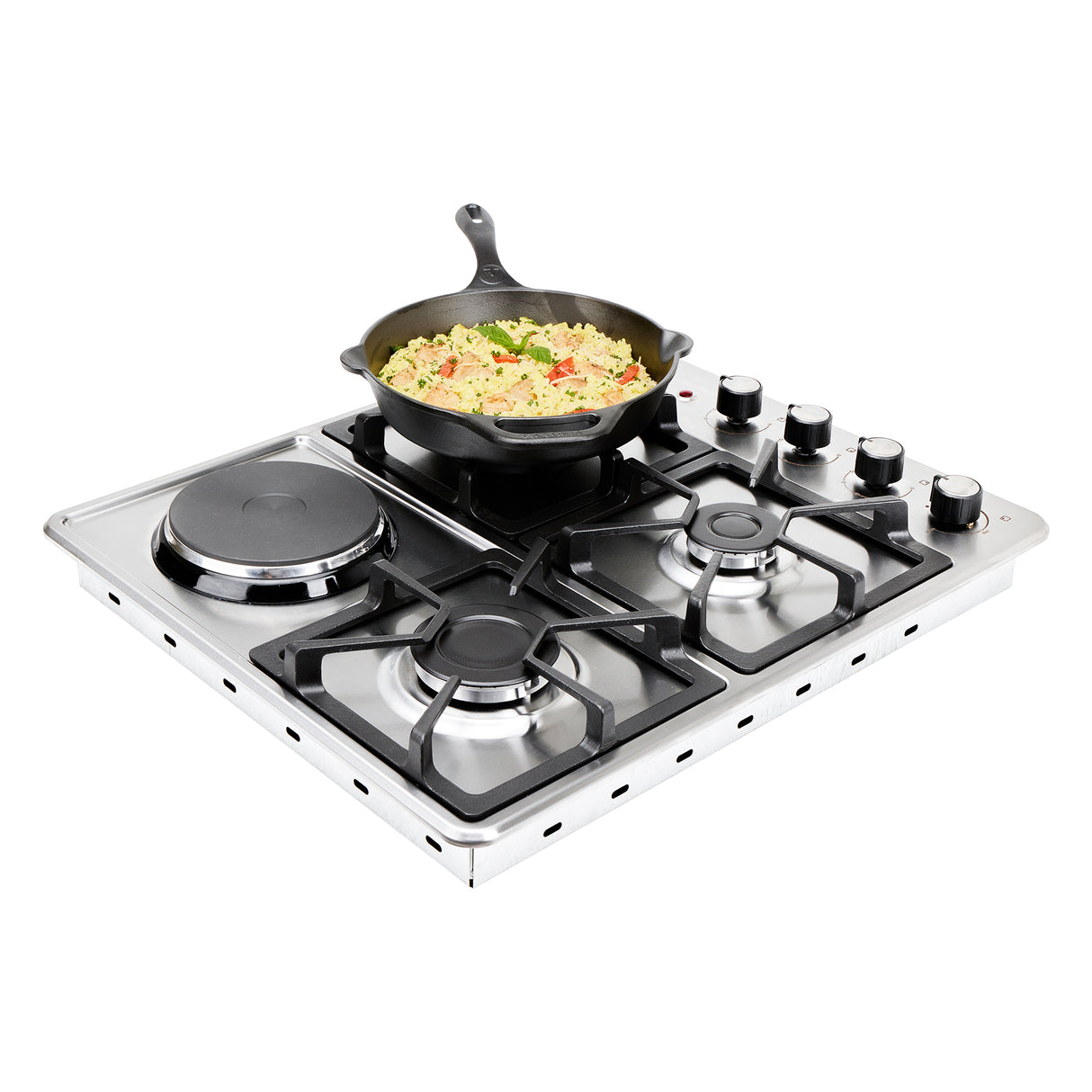 Estufa de Empotrar Haceb Tandoori Mixta Inox 60x51cm 110 Voltios para Mixto con Cuatro Quemadores