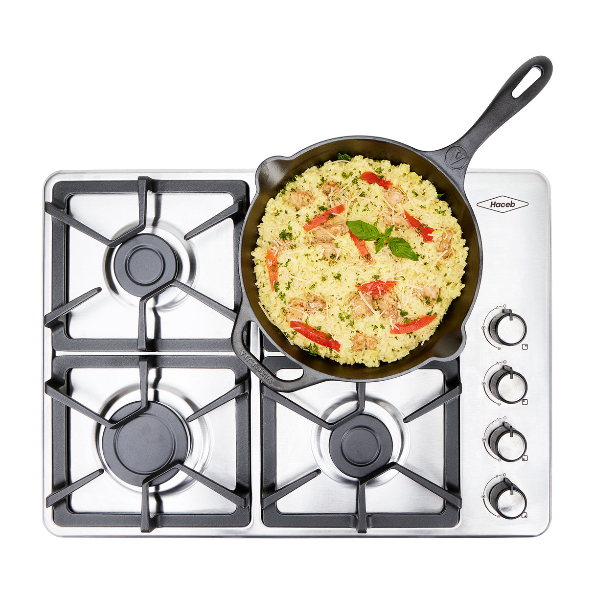 Estufa de Empotrar Haceb Tandoori Hierro Fundido Inox 60x43cm 110 Voltios para Gas Natural con Cuatro Quemadores