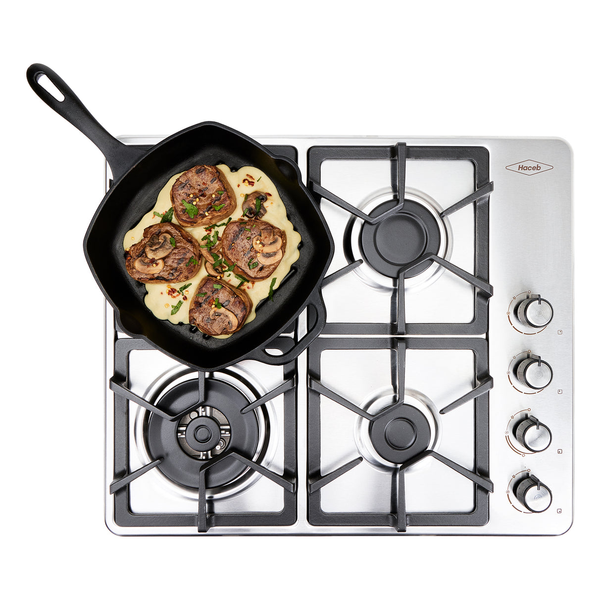 Estufa de Empotrar Haceb Tandoori Hierro Fundido Dual Inox 60x51cm 110 Voltios para Gas Natural con Cuatro Quemadores