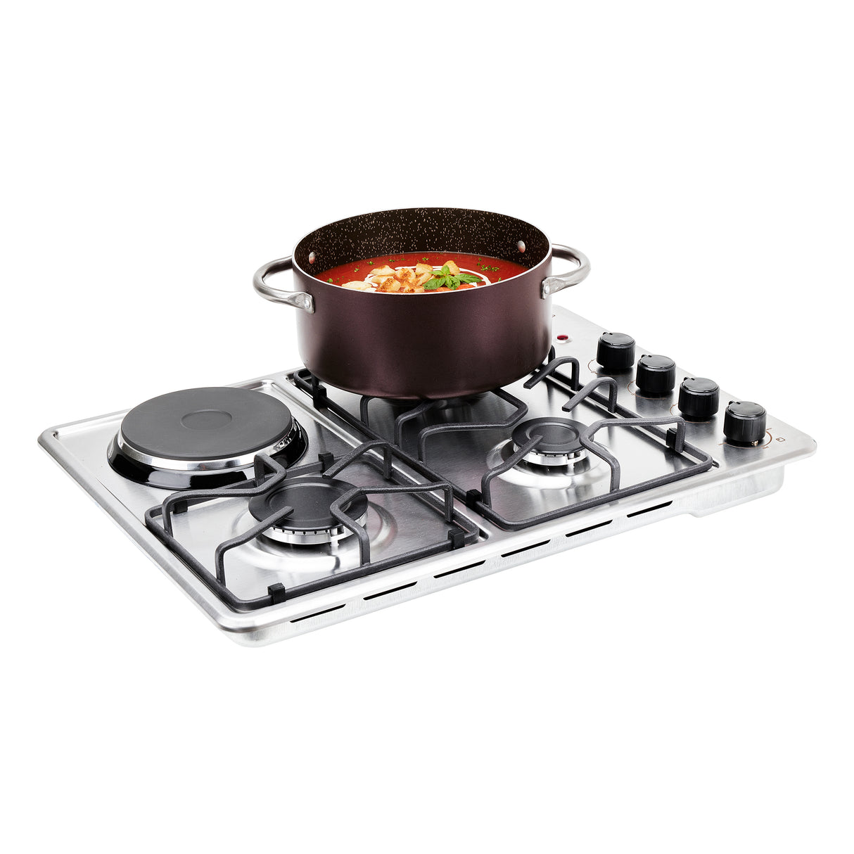 Estufa de Empotrar Haceb Tofu Mixta Inox 60x43cm 110 Voltios para Mixto con Cuatro Quemadores