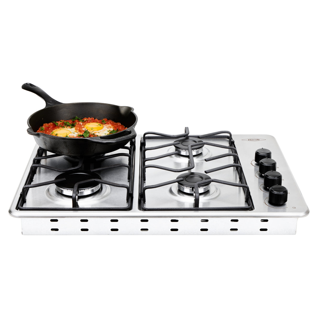 Estufa de Empotrar Haceb Tofu Platina Inox 60x43cm 110 Voltios para Gas Propano con Cuatro Quemadores