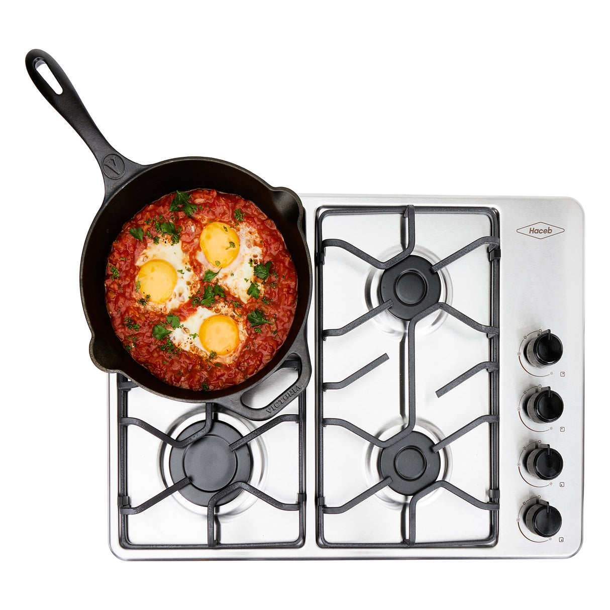 Estufa de Empotrar Haceb Tofu Platina Inox 60x43cm 110 Voltios para Gas Propano con Cuatro Quemadores