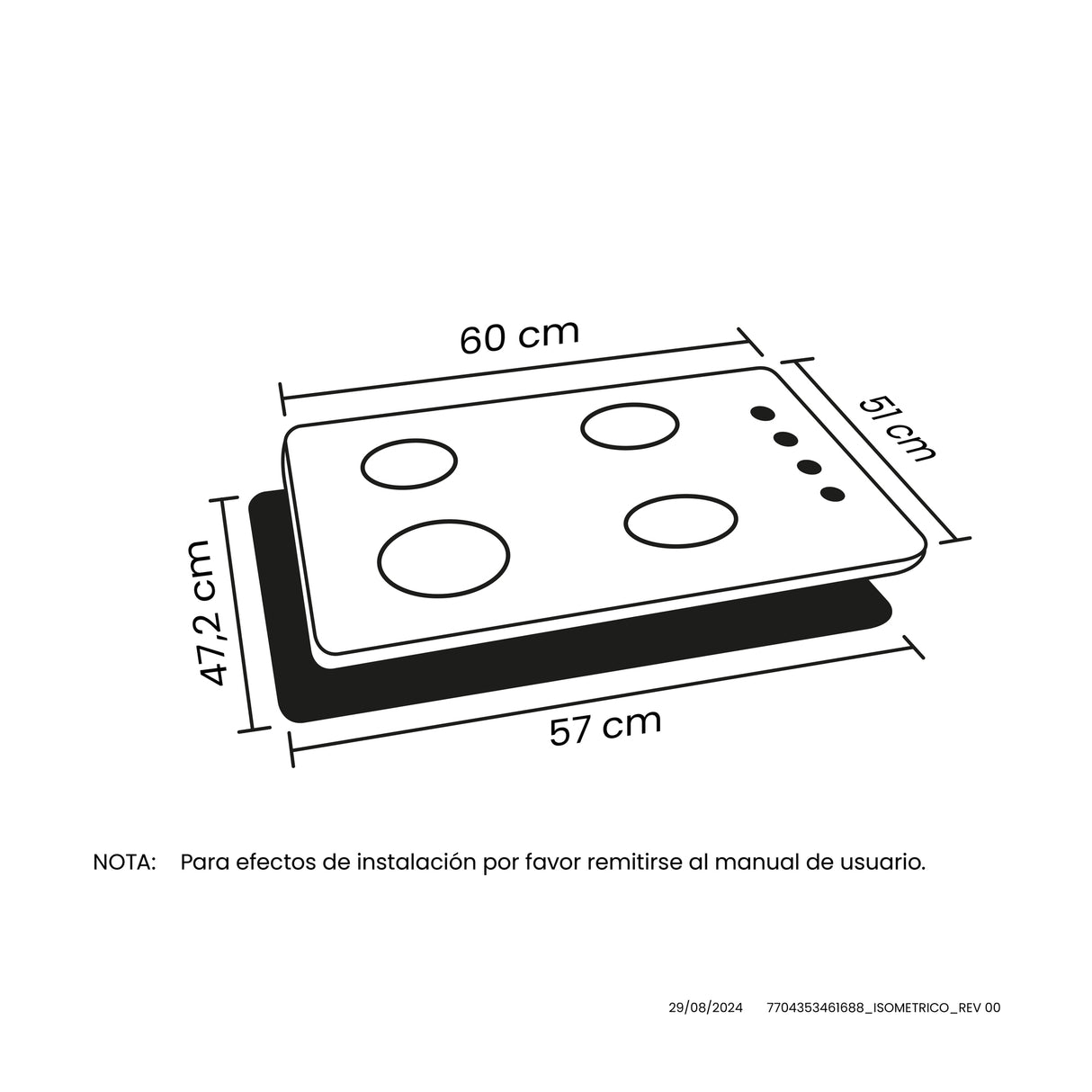 Estufa de Empotrar Haceb Mixta Inox 60x51cm 110 Voltios para Mixto con Cuatro Quemadores