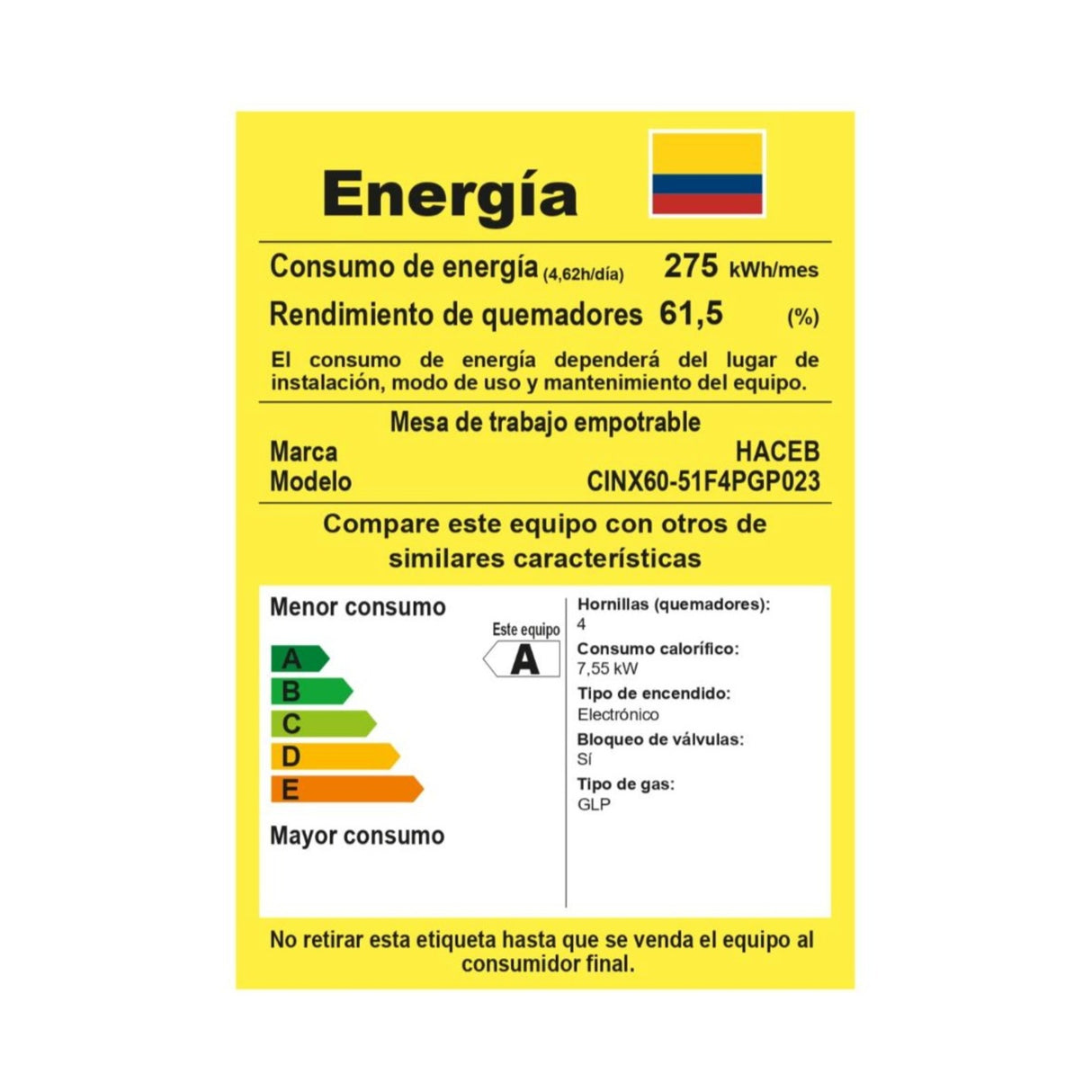 Estufa de Empotrar Haceb Sesamo Inox 60x51cm 110 Voltios para Gas Propano con Cuatro Quemadores