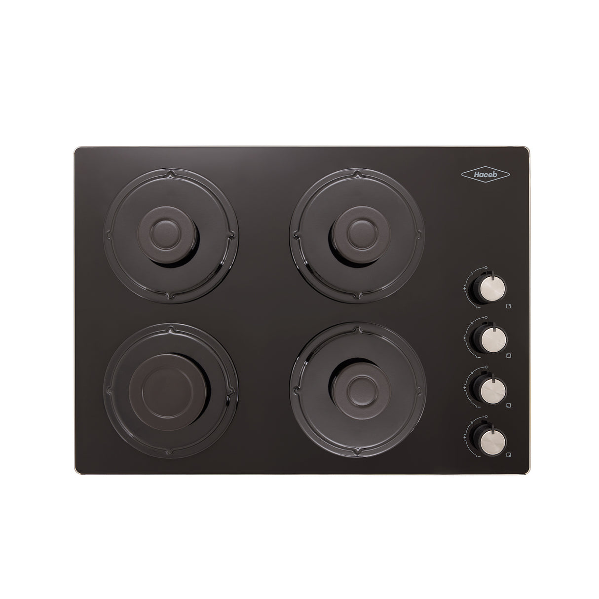 Estufa de Empotrar Haceb Cristal Negro 60x43cm 110 Voltios para Gas Natural con Cuatro Quemadores