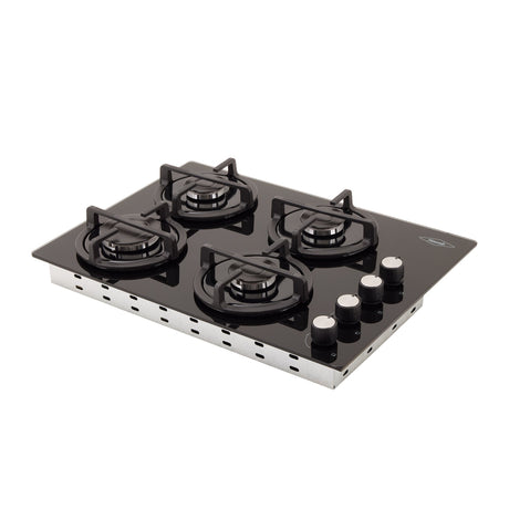 Estufa de Empotrar Haceb Cristal Negro 60x43cm 110 Voltios para Gas Natural con Cuatro Quemadores