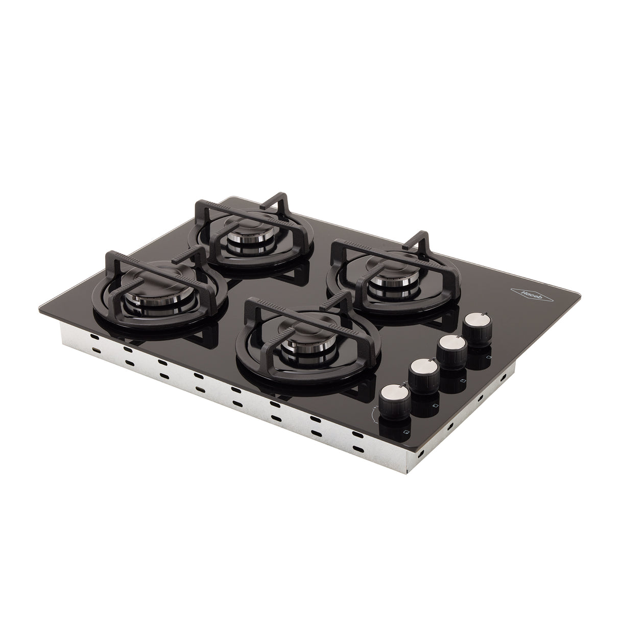 Estufa de Empotrar Haceb Cristal Negro 60x43cm 110 Voltios para Gas Natural con Cuatro Quemadores