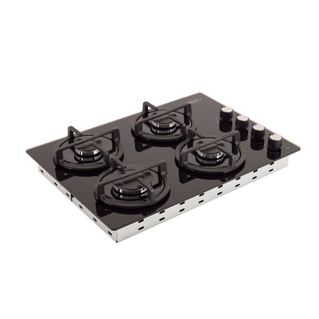 Estufa de Empotrar Haceb Cristal Negro 60x43cm 110 Voltios para Gas Natural con Cuatro Quemadores