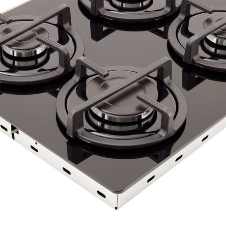 Estufa de Empotrar Haceb Cristal Negro 60x43cm 110 Voltios para Gas Natural con Cuatro Quemadores