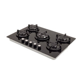 Estufa de Empotrar Haceb Cristal Negro y Plata 76x54cm 110 Voltios para Gas Natural con Cinco Quemadores