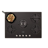 Estufa de Empotrar Haceb Cristal Negro y Plata 76x54cm 110 Voltios para Gas Natural con Cinco Quemadores