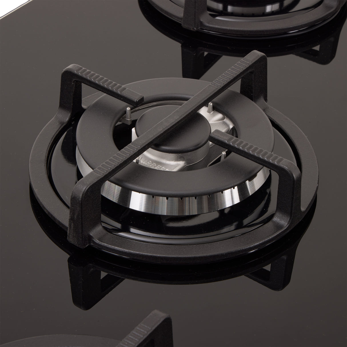 Estufa de Empotrar Haceb Cristal Negro y Plata 76x54cm 110 Voltios para Gas Natural con Cinco Quemadores